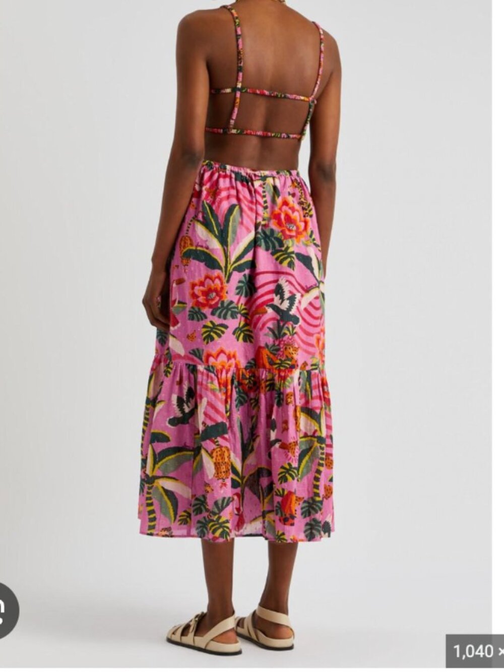 FARM Rio Pink Leopard Forest Midi Dress Beaded Buttons S - Picture 2 of 14